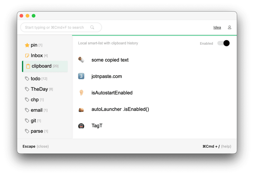 Clipboard History list